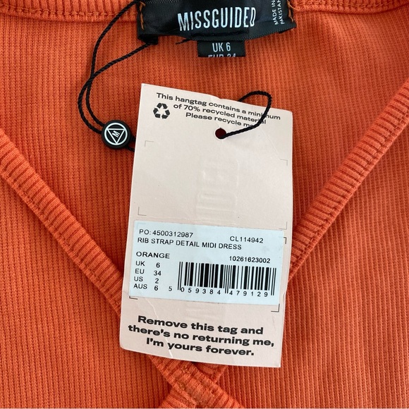 NWT Missguided Cut Out Long Sleeve Rib Bodycon Midi Dress Orange 2 - Picture 11 of 16